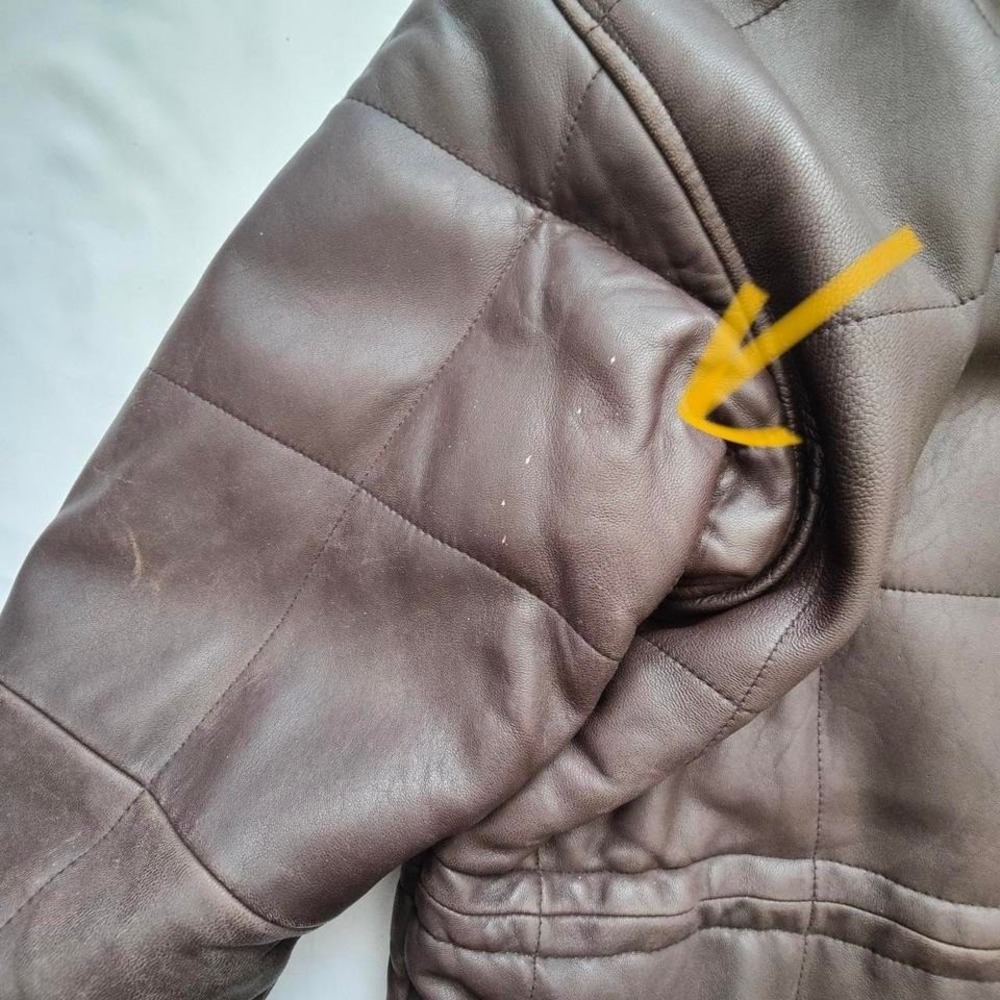 Vintage Marc New York Brown Leather Quilted Coat Fox Fur Trim Insulated Womens M - Picture 7 of 8